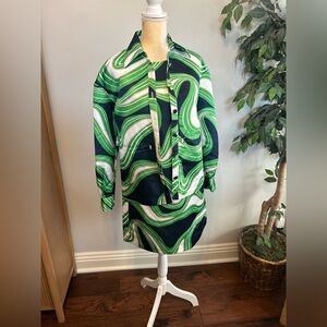 NWT Trina Turk Green and Navy Swirl Print Blazer Jacket and Dress Sz S/6